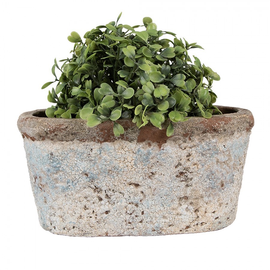 Oválný dekorativní béžovo-modrý antik terakotový květináč Teracci - 19*11*10 cm Clayre & Eef Oválný dekorativní béžovo-modrý antik terakotový květináč Teracci - 19*11*10 cm Clayre & Eef