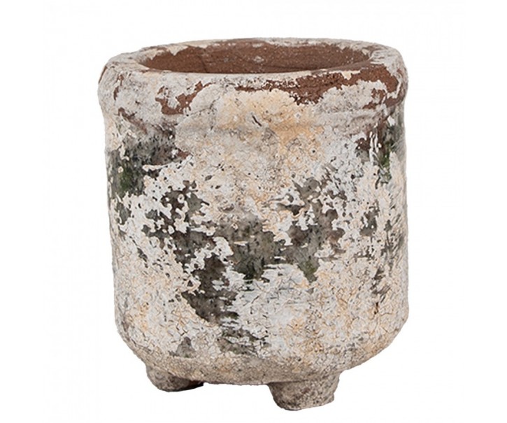 Dekorativní béžový antik terakotový květináč Teracci na nožkách - Ø 9*10 cm Clayre & Eef