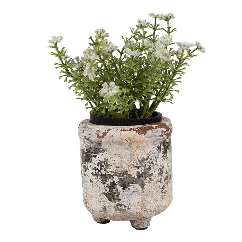 Dekorativní béžový antik terakotový květináč Teracci na nožkách - Ø 9*10 cm Clayre & Eef Dekorativní béžový antik terakotový květináč Teracci na nožkách - Ø 9*10 cm Clayre & Eef