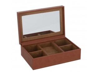 Hnědá šperkovnice z umělé kůže s 5ti přihrádkami Cognacco - 21*14*7 cm