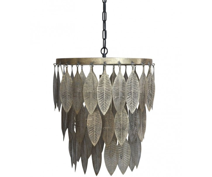 Mosazný antik kovový lustr s listy Vilolé - 47*59 cm/ E27/ 40W Chic Antique