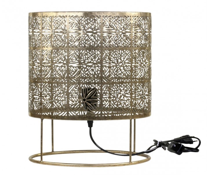 Mosazná antik kovová stolní lampa se vzorem Tappie - 30*36 cm/ E27/ 40W Chic Antique