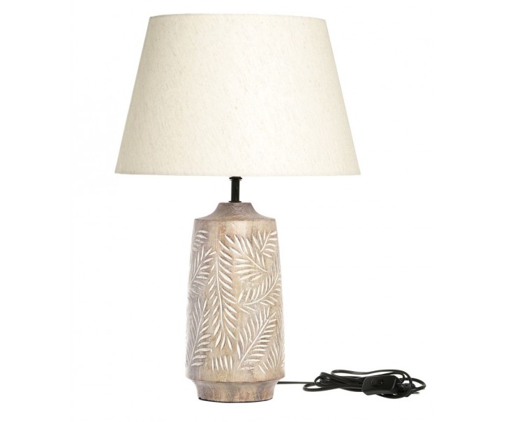 Stolní lampa s dřevěnou základnou a lněným stínidlem Pipp - 37*57 cm/ E27 Chic Antique