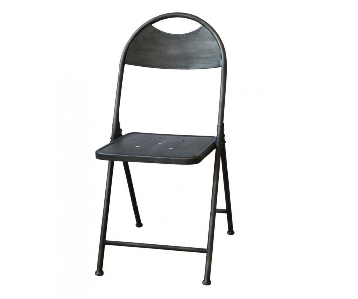 Černá antik kovová skládací židle Factory Chair - 42*53*89 cm Chic Antique