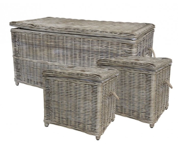 Set 3ks přírodní ratanový koš Antique - 108*52*52 / 44*48*27 cm Chic Antique