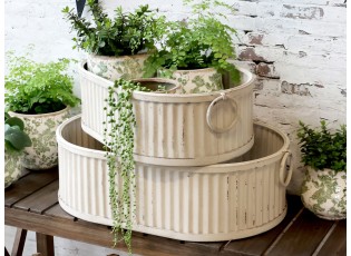 2ks krémový antik plechový obal na květináč Planters - 63*40*18/ 55*35*16 cm