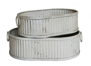 2ks krémový antik plechový obal na květináč Planters - 63*40*18/ 55*35*16 cm