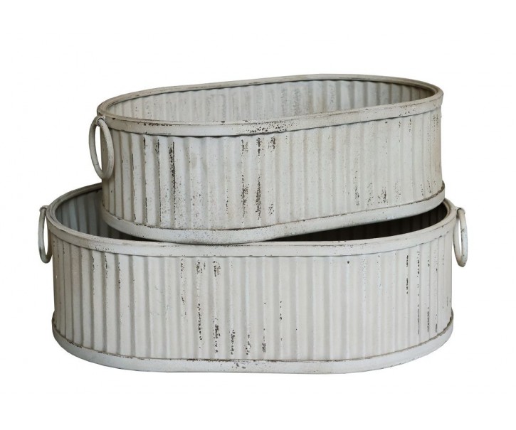 2ks krémový antik plechový obal na květináč Planters - 63*40*18/ 55*35*16 cm Chic Antique