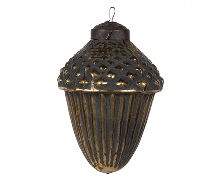 Černozlatá skleněná vánoční ozdoba ve tvaru žaludu XS - Ø 6*8 cm Clayre & Eef