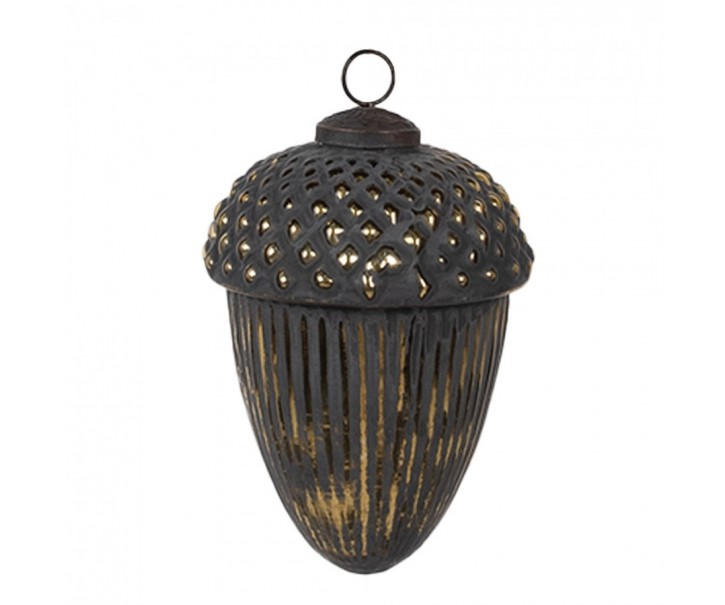 Černozlatá skleněná vánoční ozdoba ve tvaru žaludu M - Ø 10*14 cm Clayre & Eef