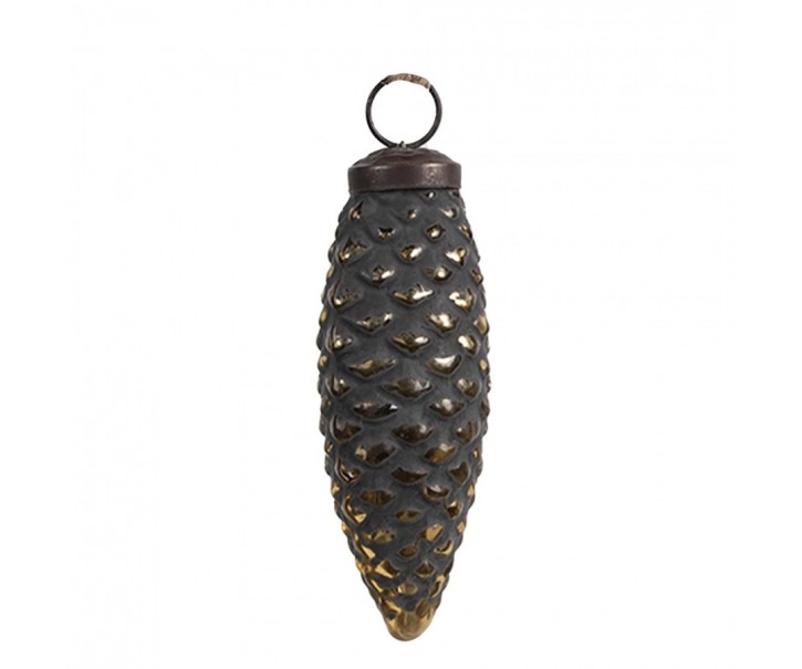 Černozlatá skleněná vánoční ozdoba ve tvaru šišky S - Ø 5*3*11 cm Clayre & Eef