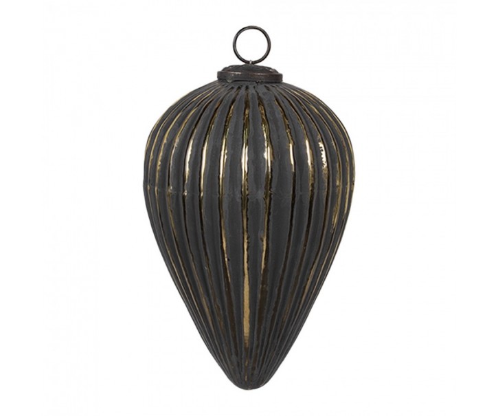 Černozlatá vroubkovaná skleněná vánoční ozdoba M - Ø 14*20 cm Clayre & Eef