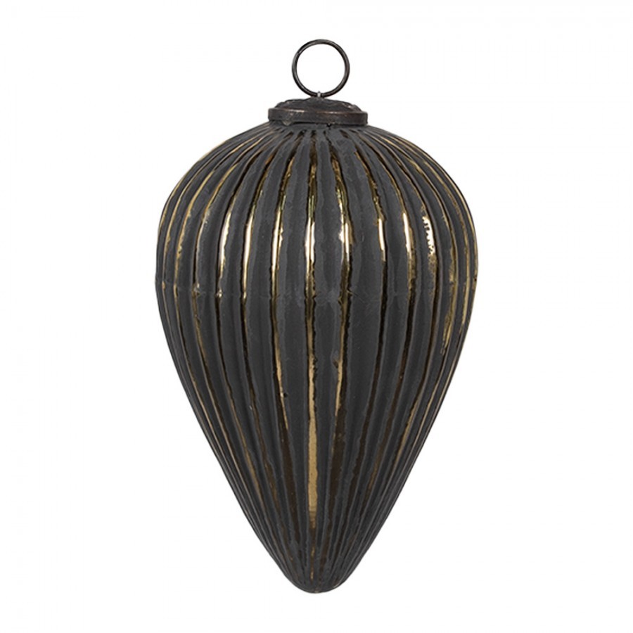 Černozlatá vroubkovaná skleněná vánoční ozdoba M - Ø 14*20 cm Clayre & Eef Černozlatá vroubkovaná skleněná vánoční ozdoba M - Ø 14*20 cm Clayre & Eef