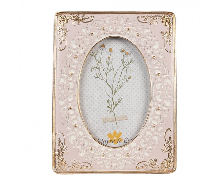 Růžovo- zlatý fotorámeček s květinovým motivem - 15*2*20 cm / 10*15 cm Clayre & Eef