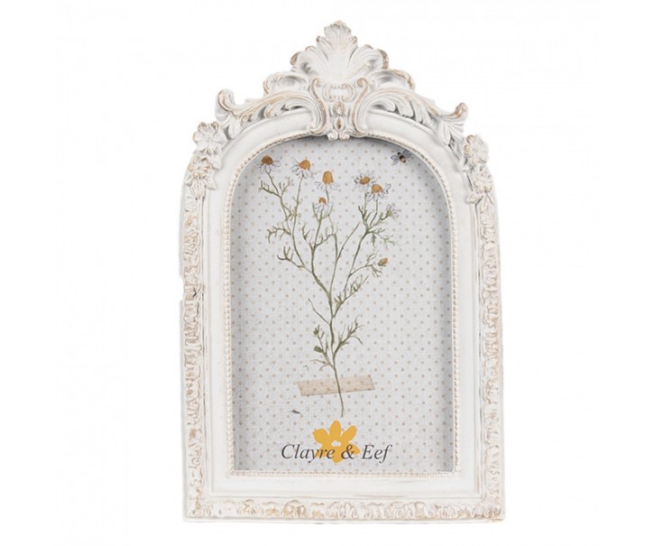 Bílý antik fotorámeček s květinovým motivem - 13*2*31 cm / 10*15 cm Clayre & Eef