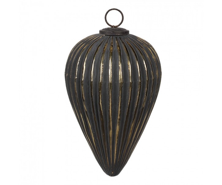 Černozlatá vroubkovaná skleněná vánoční ozdoba L - Ø 15*26 cm Clayre & Eef