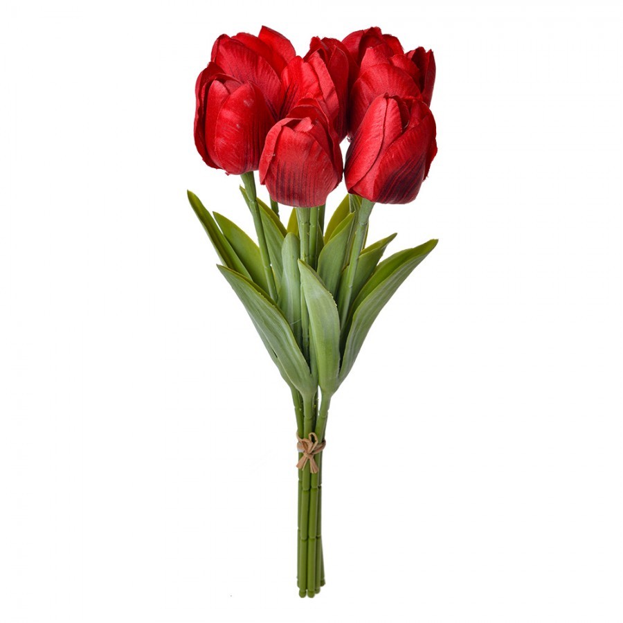 Dekorace umělá květina červených tulipánů - 10*10*32 cm Clayre & Eef Dekorace umělá květina červených tulipánů - 10*10*32 cm Clayre & Eef