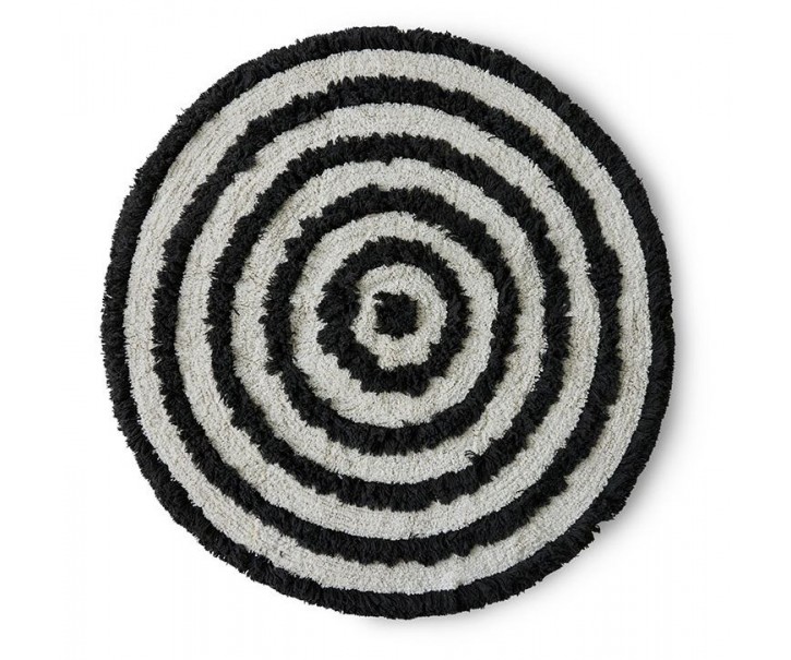 Béžovo-černá kulatá bavlněná koupelnová předložka Bath mat - Ø 120 cm HKLIVING