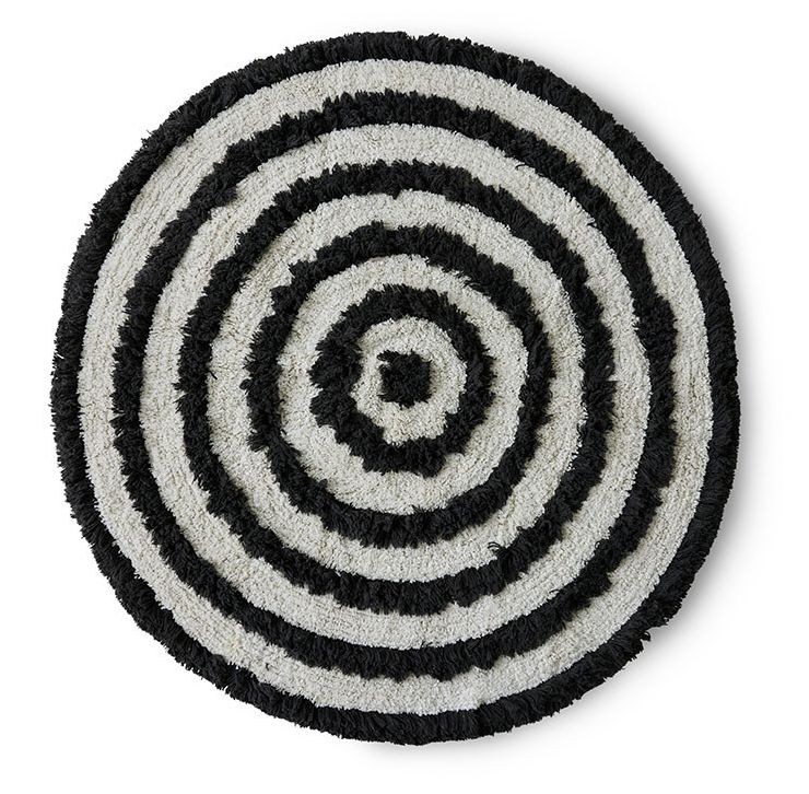 Béžovo-černá kulatá bavlněná koupelnová předložka Bath mat - Ø 120 cm