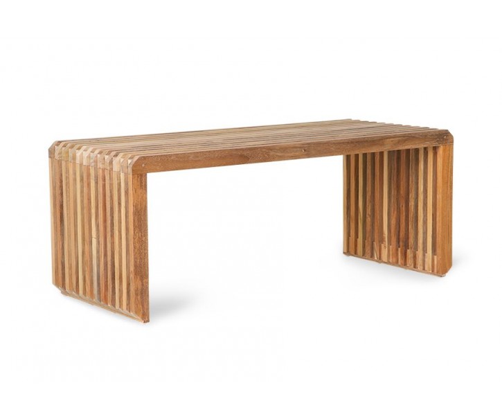 Přírodní dřevěná teaková lamelová lavice Slatted - 96*43*38 cm HKLIVING