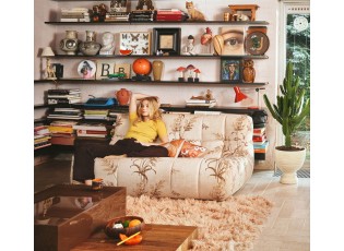 Béžová pěnová lenoška s botanickým potiskem Lazy Lounge L - 158*105*75 cm 