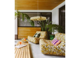 Béžová pěnová lenoška se žlutými květy Lazy Lounge - 105*105*75 cm 