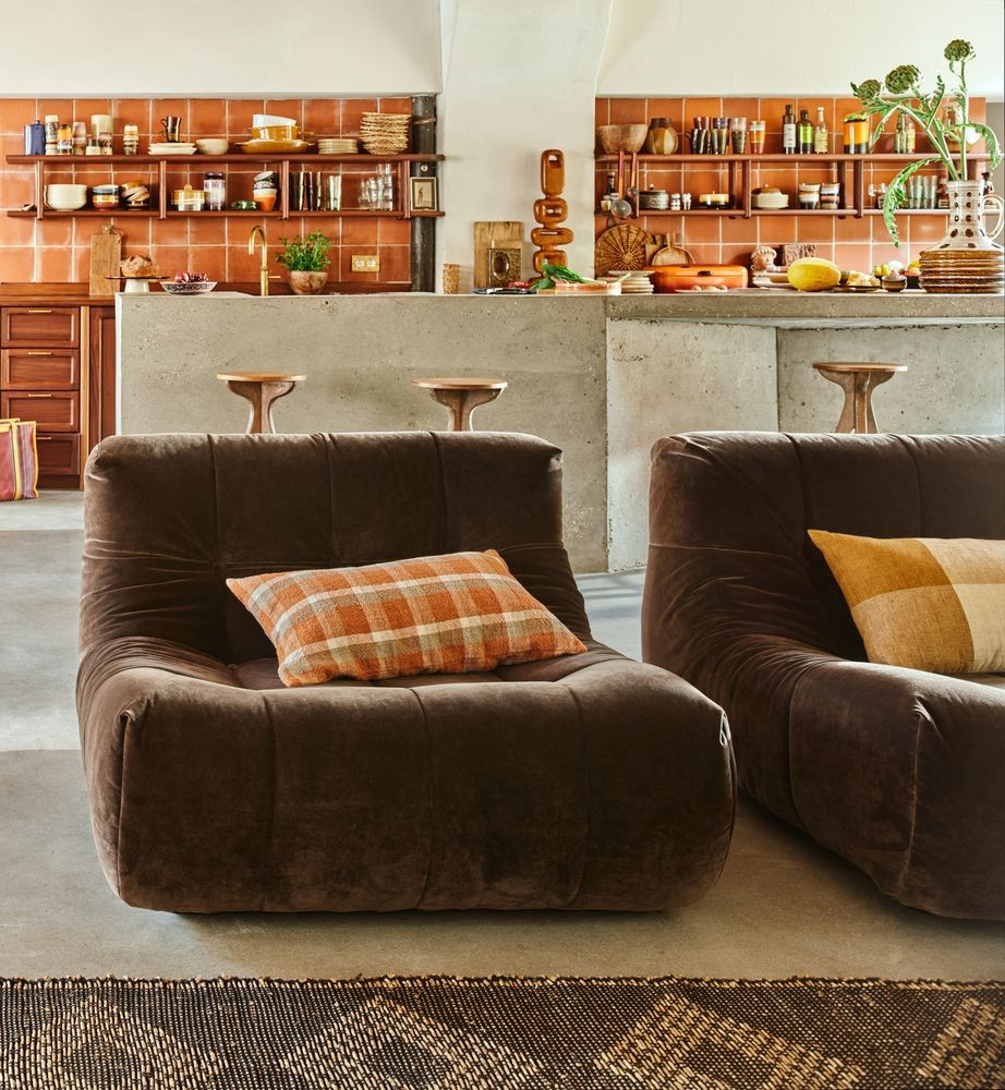 Hnědá sametová pěnová lenoška Lazy Lounge espresso - 105*105*75 cm HKLIVING Hnědá sametová pěnová lenoška Lazy Lounge espresso - 105*105*75 cm HKLIVING