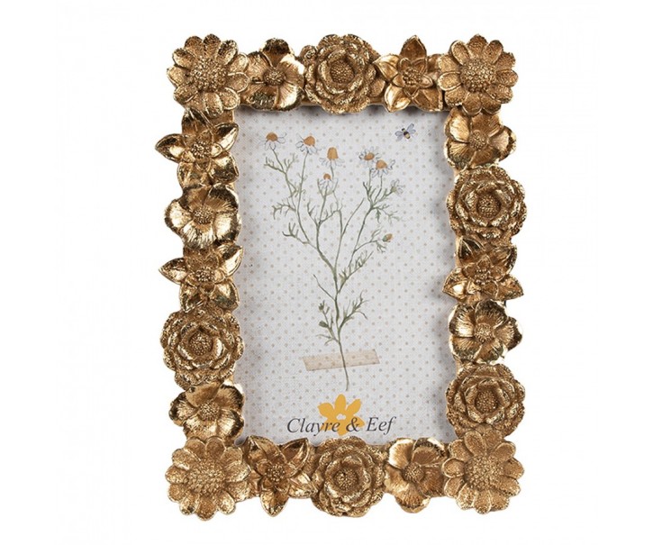 Zlatý fotorámeček s květinovým okrajem - 16*2*20 cm / 10*15 cm Clayre & Eef