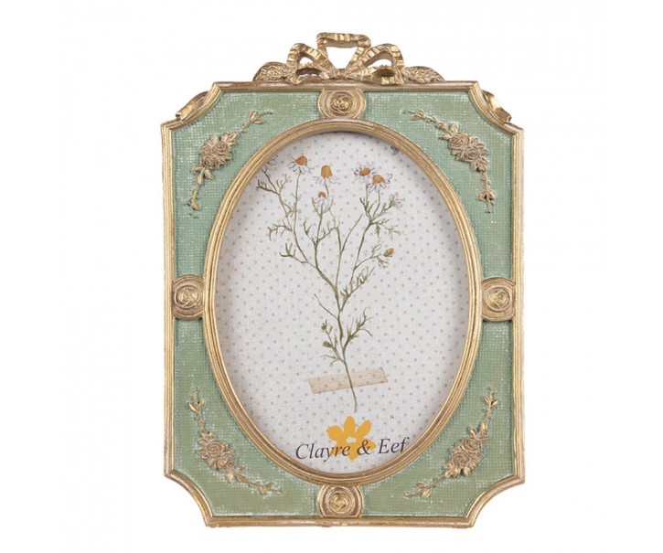Zeleno - zlatý fotorámeček s květinovým motivem - 16*2*24 cm / 13*18 cm Clayre & Eef