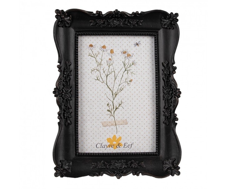 Černý fotorámeček s květinovými ornamenty - 15*2*20 cm / 10*15 cm Clayre & Eef