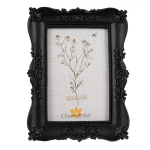 Černý fotorámeček s květinovými ornamenty - 15*2*20 cm / 10*15 cm