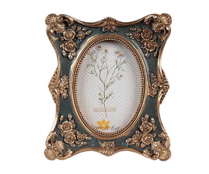 Černo - zlatý fotorámeček s ornamenty růží - 11*2*13 cm / 6*9 cm Clayre & Eef