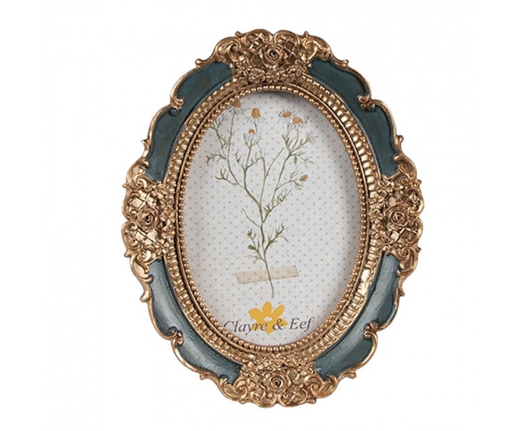 Černo - zlatý fotorámeček s květinovými ornamenty - 9*2*12 cm / 6*9 cm Clayre & Eef