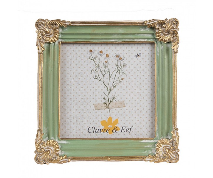 Zeleno - zlatý fotorámeček s květinovým motivem - 13*2*13 cm / 10*10 cm Clayre & Eef