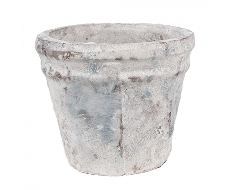 Bílo-šedý antik terakotový květináč Teracci S - Ø 10*8 cm Clayre & Eef