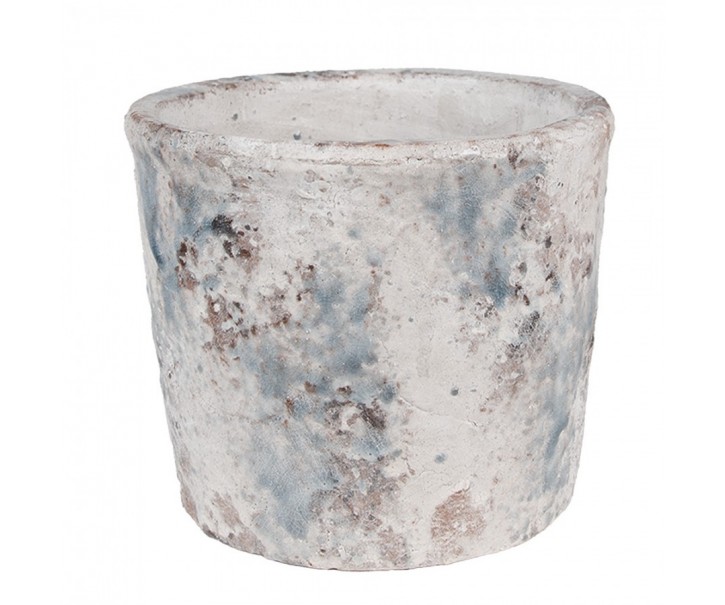 Bílo-šedý antik terakotový květináč Teracci L - Ø 18*15 cm Clayre & Eef