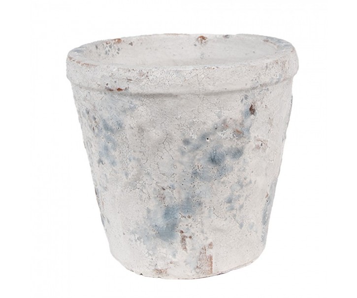 Bílo-šedý antik terakotový květináč Teracci M - Ø 12*11 cm Clayre & Eef