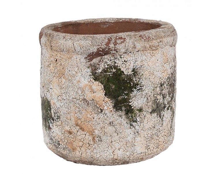 Dekorativní béžovo-zelený antik terakotový květináč Teracci S - Ø 12*11 cm Clayre & Eef