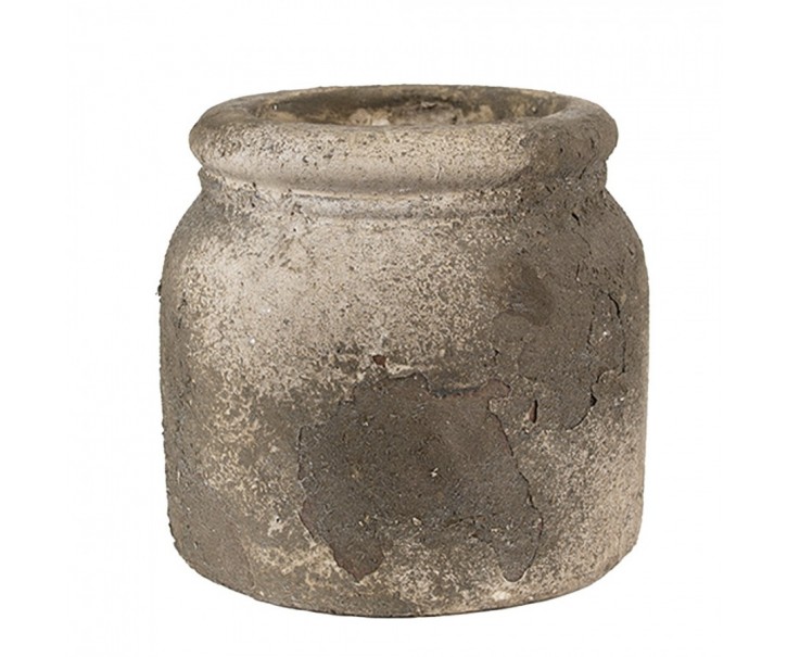 Dekorativní béžovo-šedý antik terakotový květináč Teracci - Ø 17*16 cm Clayre & Eef