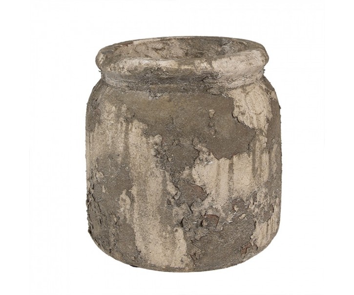 Dekorativní béžovo-šedý antik terakotový květináč Teracci M - Ø 14*13 cm Clayre & Eef
