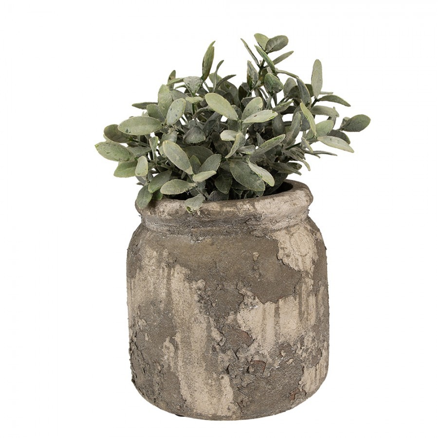 Dekorativní béžovo-šedý antik terakotový květináč Teracci M - Ø 14*13 cm Clayre & Eef Dekorativní béžovo-šedý antik terakotový květináč Teracci M - Ø 14*13 cm Clayre & Eef