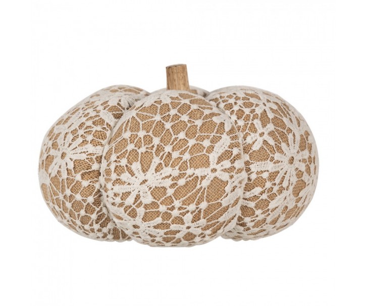 Hnědo-bílá krajková dekorace dýně Pumpkin XXL - Ø 25*16 cm Clayre & Eef