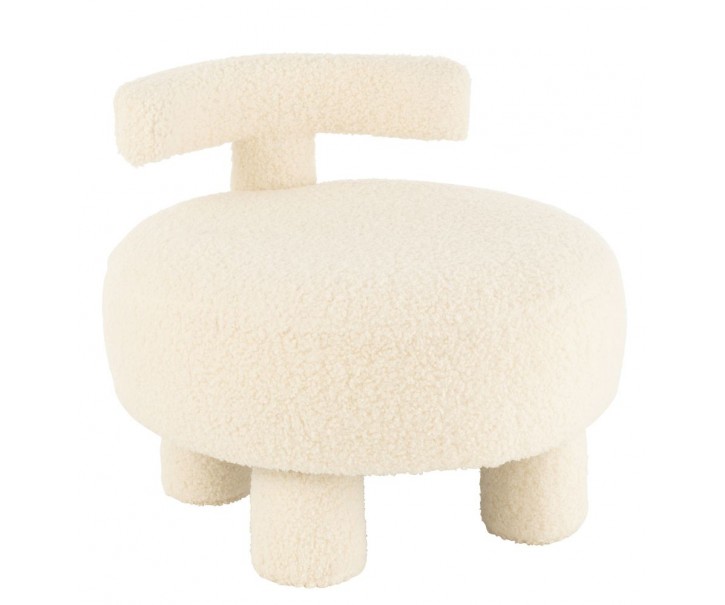 Bílá kulatá stolička s opěrkou Teddy Bouclé White - Ø 52*49 cm J-Line by Jolipa