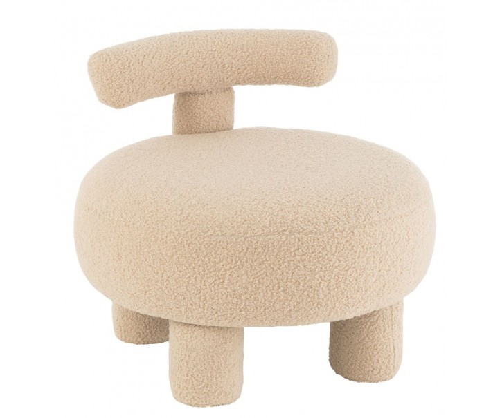 Béžová kulatá stolička s opěrkou Teddy Bouclé Beige - Ø 52*49 cm J-Line by Jolipa