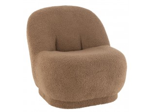 Hnědá kulatá stolička/ křesílko s opěrkou Teddy Bouclé Brown - 78*88*72 cm