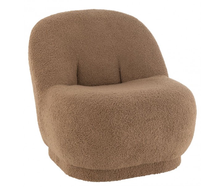 Hnědá kulatá stolička/ křesílko s opěrkou Teddy Bouclé Brown - 78*88*72 cm J-Line by Jolipa