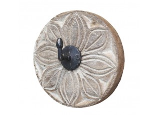 Hnědo-béžový háček z recyklovaného dřeva Grimaud - Ø 14*5,5 cm