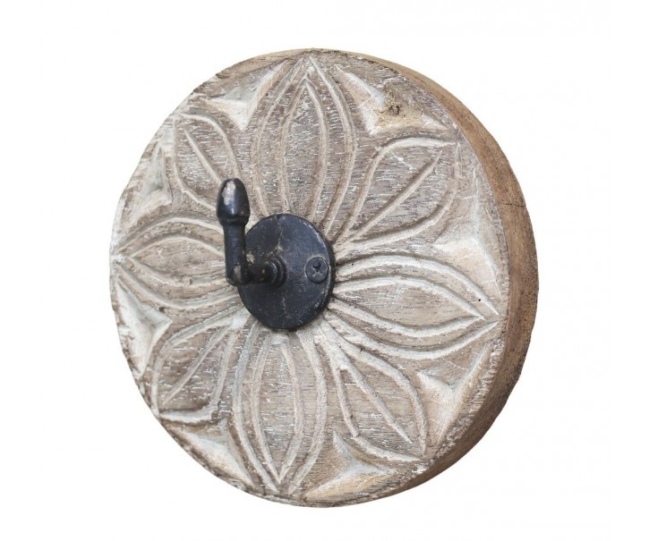 Hnědo-béžový háček z recyklovaného dřeva Grimaud - Ø 14*5,5 cm Chic Antique