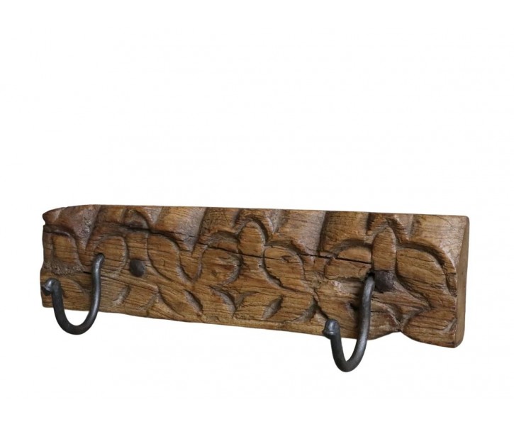 Hnědý antik věšák z recyklovaného dřeva s háčky Grimaud - 43*13*10 cm Chic Antique