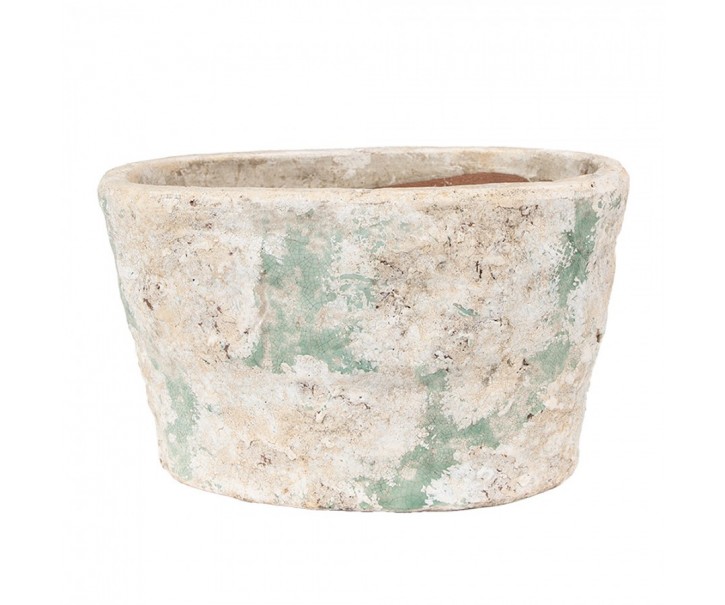 Dekorativní béžovo-zelený antik terakotový květináč Teracci - 25*16*15 cm Clayre & Eef